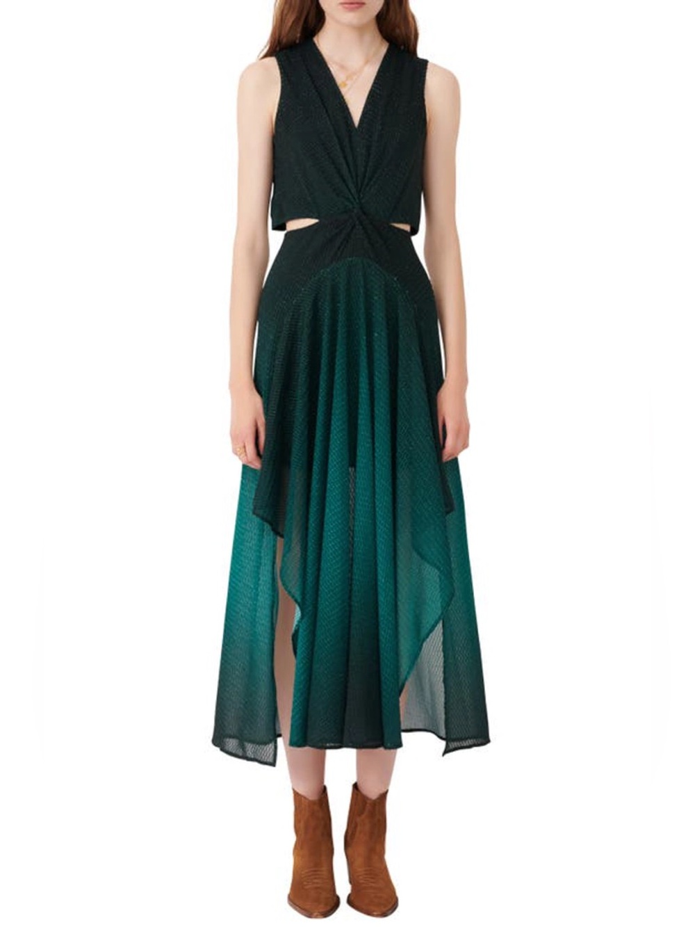 Maje Resia Metallic Cutout Detail Sleeveless Dress in Green Ombré 34 XS Ethereal